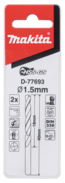 Сверло по металлу HSS-GS 1.5x40 Makita D-77693