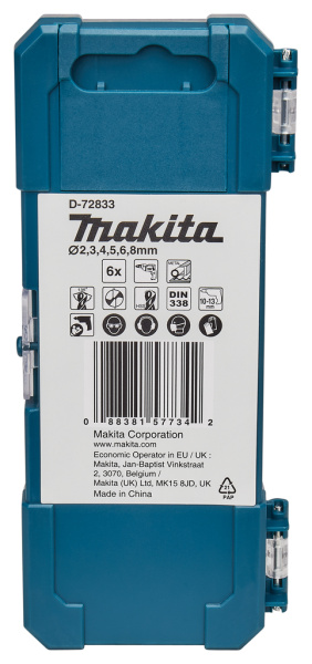 Набор сверл по металлу HSS-TiN, 2-8 мм, 6 шт Makita D-72833