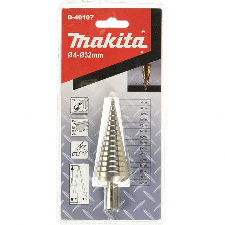 Сверло ступенчатое HSS с прямым желобком, 4-32, 10 мм Makita D-40107