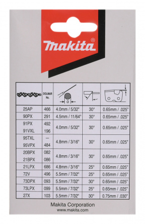 Цепь, длина 35 см / 14, шаг 3/8, паз 1,3 мм, звеньев 52, 91PX Makita 191H11-5