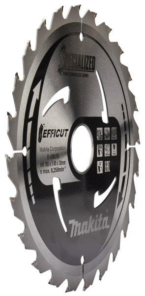 Пильный диск для дерева, 185x30x1.45, 24T, 23G, EFFICUT Makita E-08676