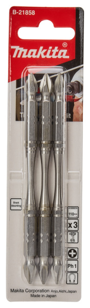 Насадка двусторонняя Silver Torsion, PH1, 110 мм, E-form (MZ), 3 шт Makita B-21858