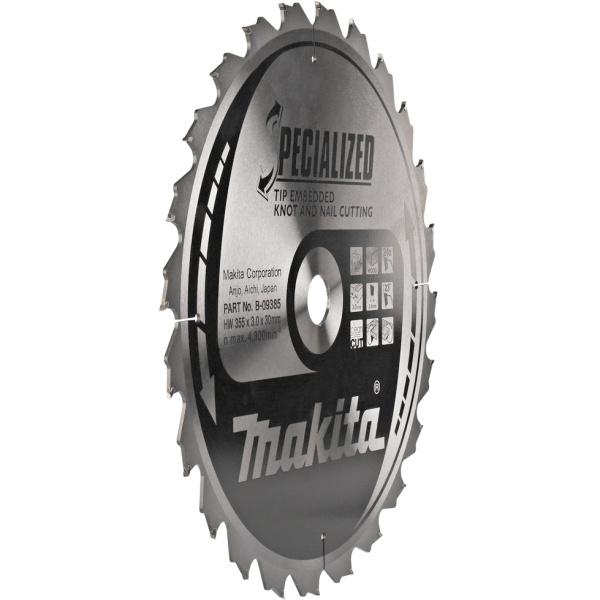 Диск по дереву с гвоздями, 355х3.0х30, 24T, ATB для пилы 5143R Makita B-09385