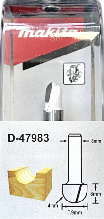 Пазовая галтельная фреза 4R, 7.9х8, S8, 2T Makita D-47983