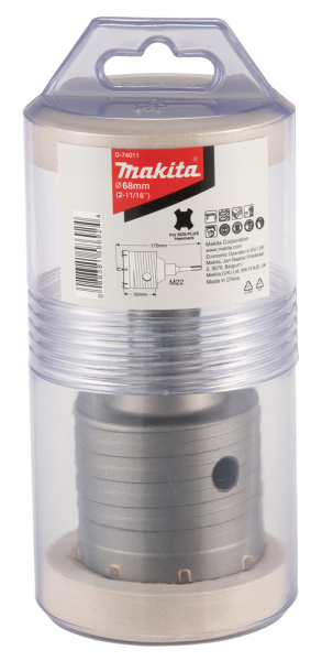 Твердая коронка SDS-PLUS  в сборе 68х175 мм, M22 (центр. сверло, адаптер) Makita D-74011