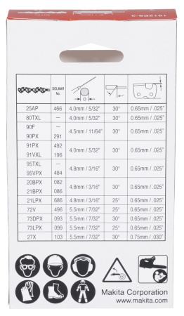 Цепь, длина 15 см/6, шаг 0.325, паз 1.1 мм, звеньев 32, 80TXL Makita 1912E8-3
