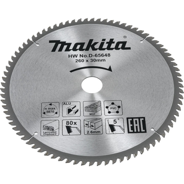 Диск универсальный TCG, 260x30x2.6, 80T, 5G Makita D-65648