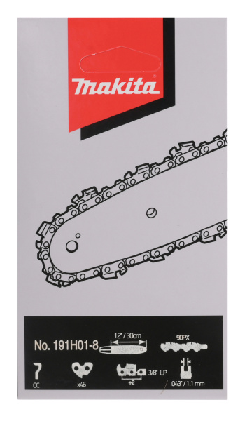 Цепь, длина 30 см/12, шаг 3/8, паз 1,1 мм, 46 звеньев, 90PX Makita 191H01-8