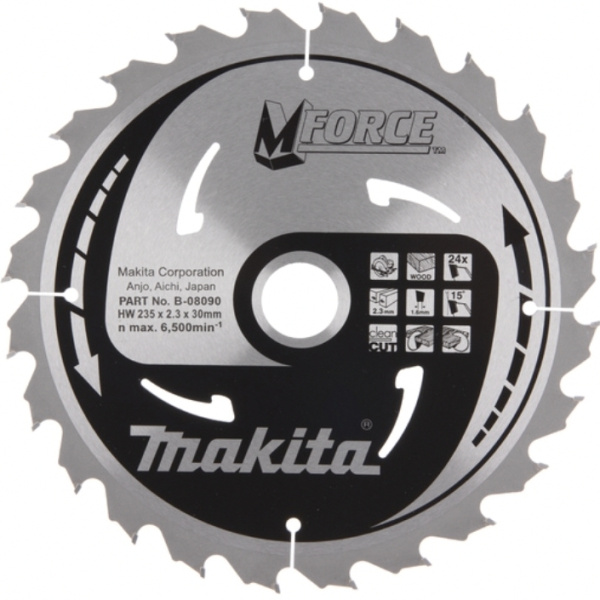 Диск пильный для дерева, 235x2.3x30, 24T, M-Force Makita B-08090